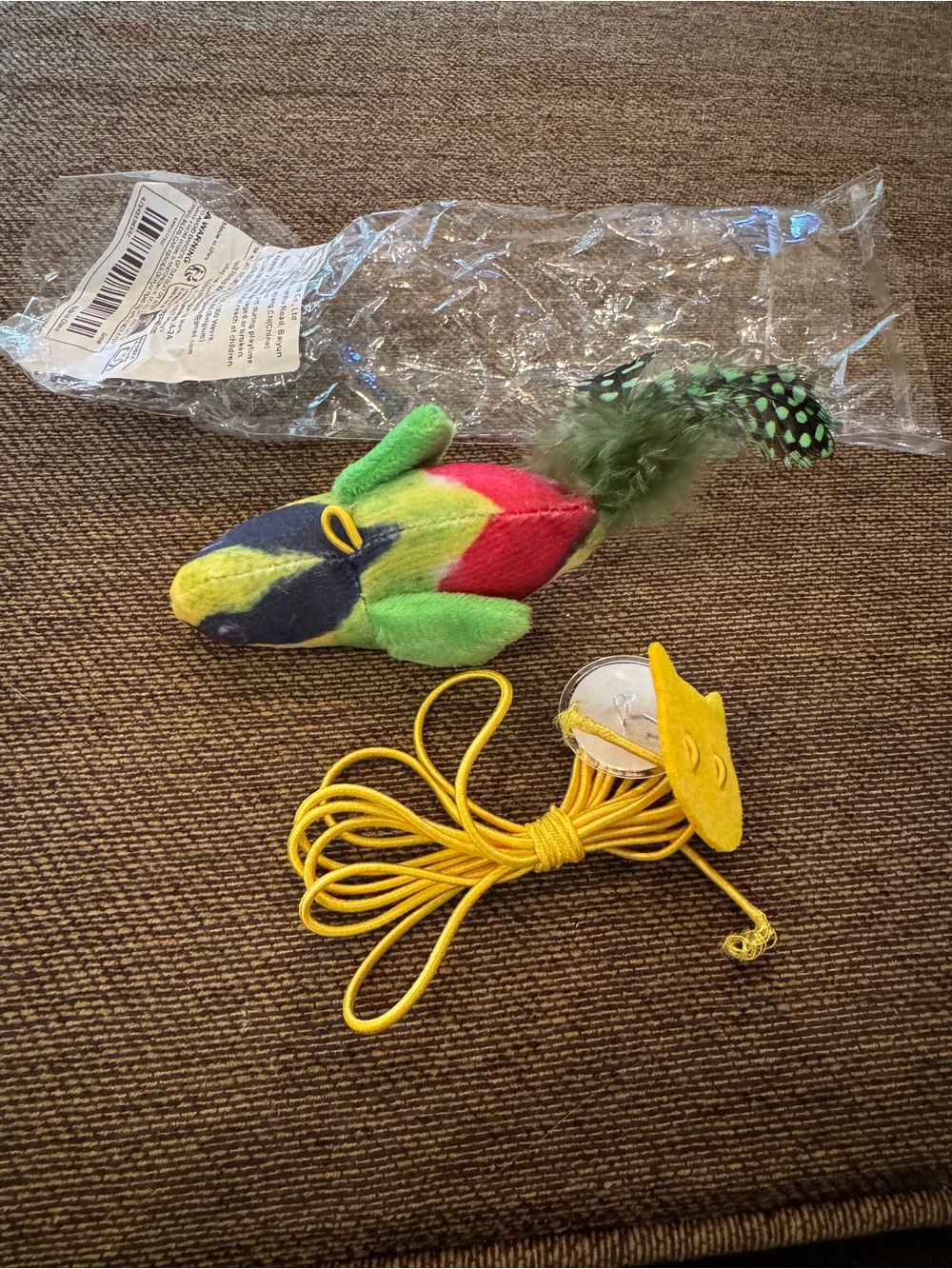 Lot of 2 Plush Bird Cat Toys with cord